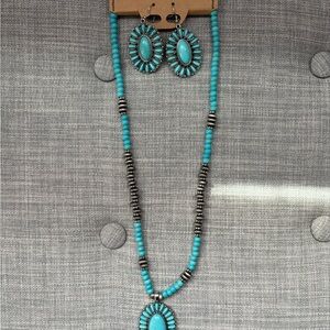 Turquoise and Silver Beaded Necklace Set